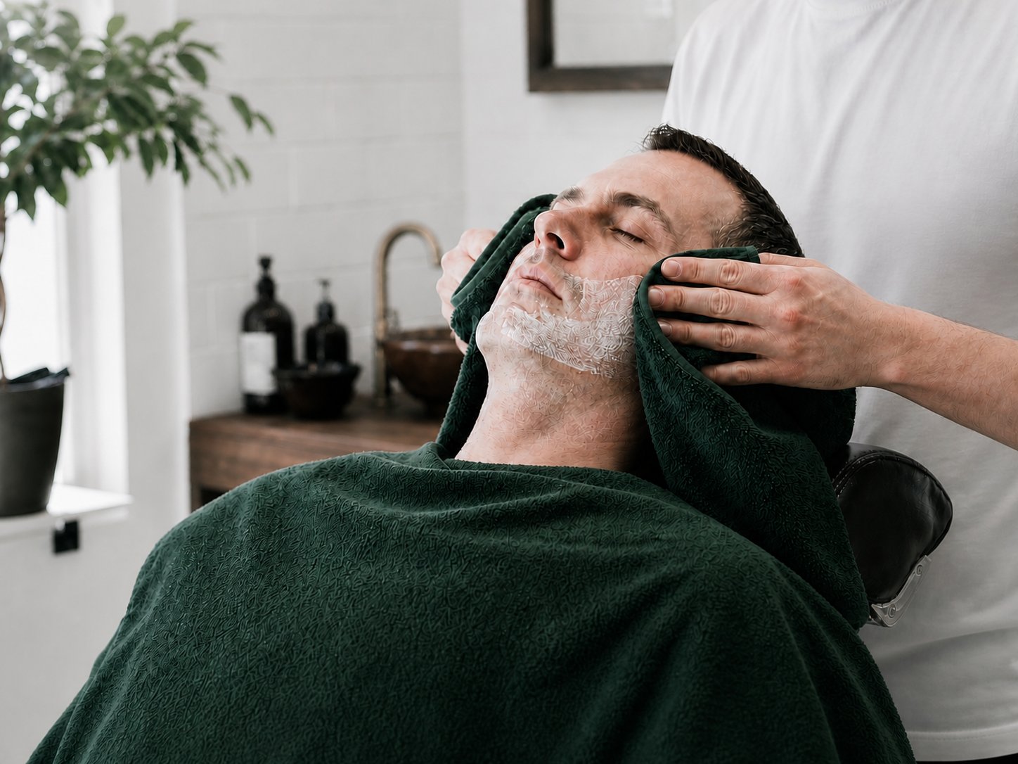 Hot-towel shave preparation.