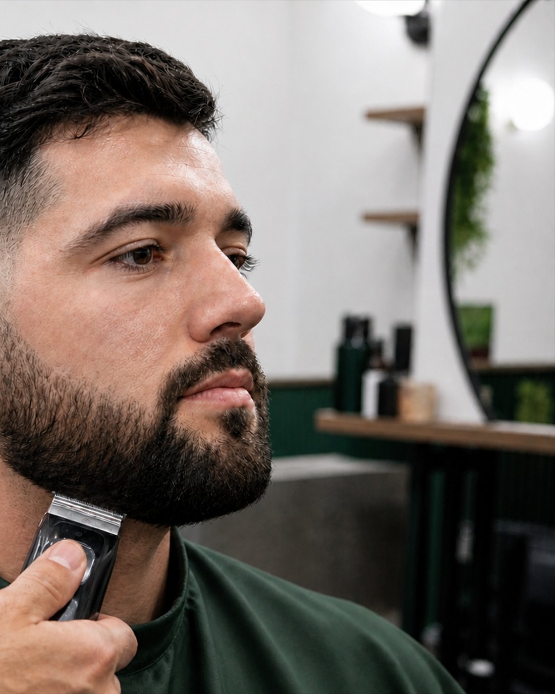Style reference showing clipper clean-up beneath a shaped beard