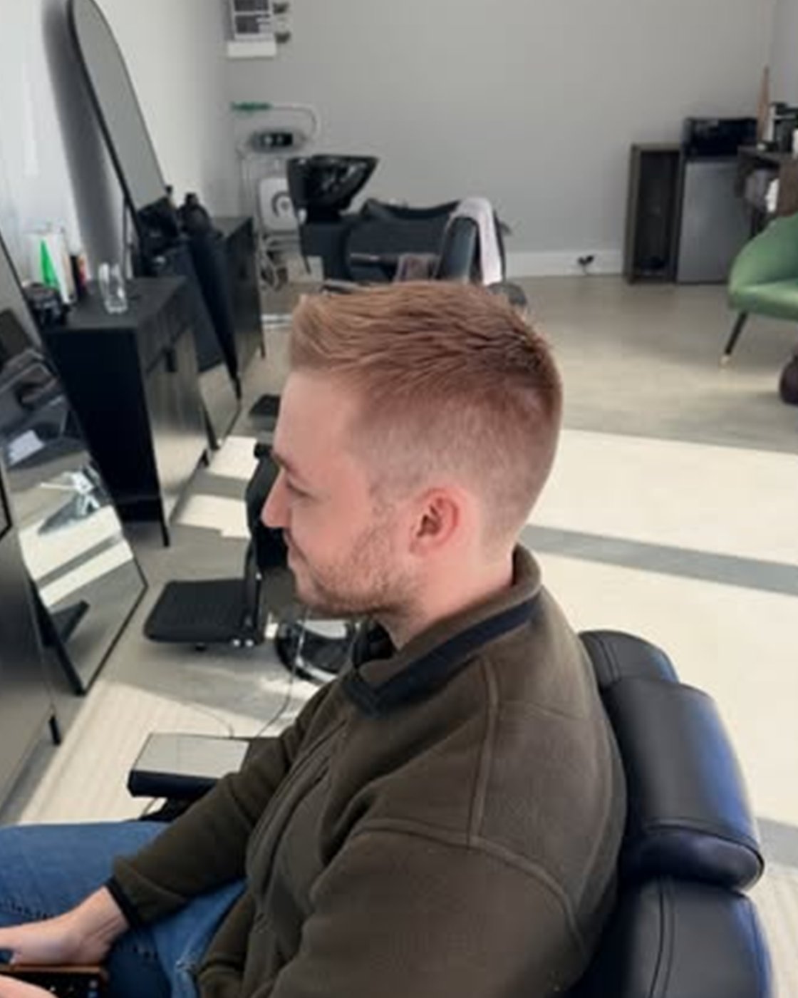 Finished classic short fade shown from the side